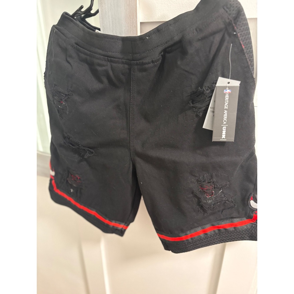 Heritage America UNK Chicago Bulls NBA Distressed Shorts Black Mens Large NEW